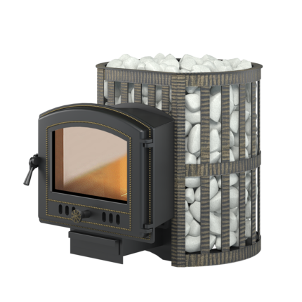 Дровяная печь для бани Везувий Легенда Ковка 16 (224) из чугуна с панорамным стеклом