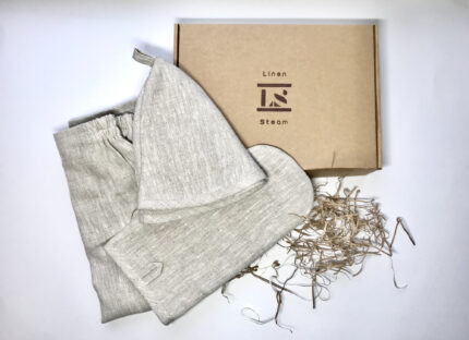 Набор для бани Linen Steam Натюрель (шапка, рукавица, килт, 100% лён)